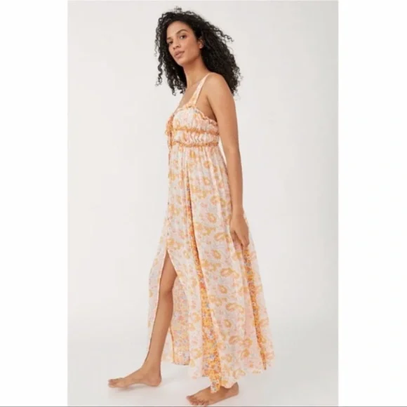 NEW Free People Dance with Me Printed Maxi Dress Ivory Combo Small - Picture 4 of 8
